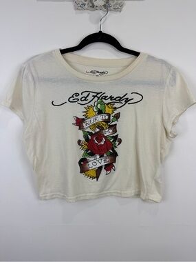 Ed Hardy Y2K Rhinestone Crop Tee True Love Graphic XL